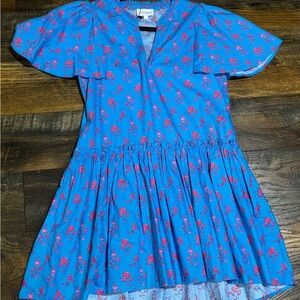 Sugarlips Vibrant Blue Midi Dress with Pink Floral Accents